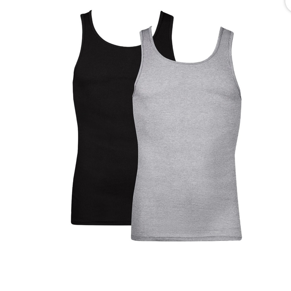 Hanes Tank Top Undershirt, Moisture-Wicking, Cotton Ribbed Tanks, 2-Pack x2 - Picture 3 of 9